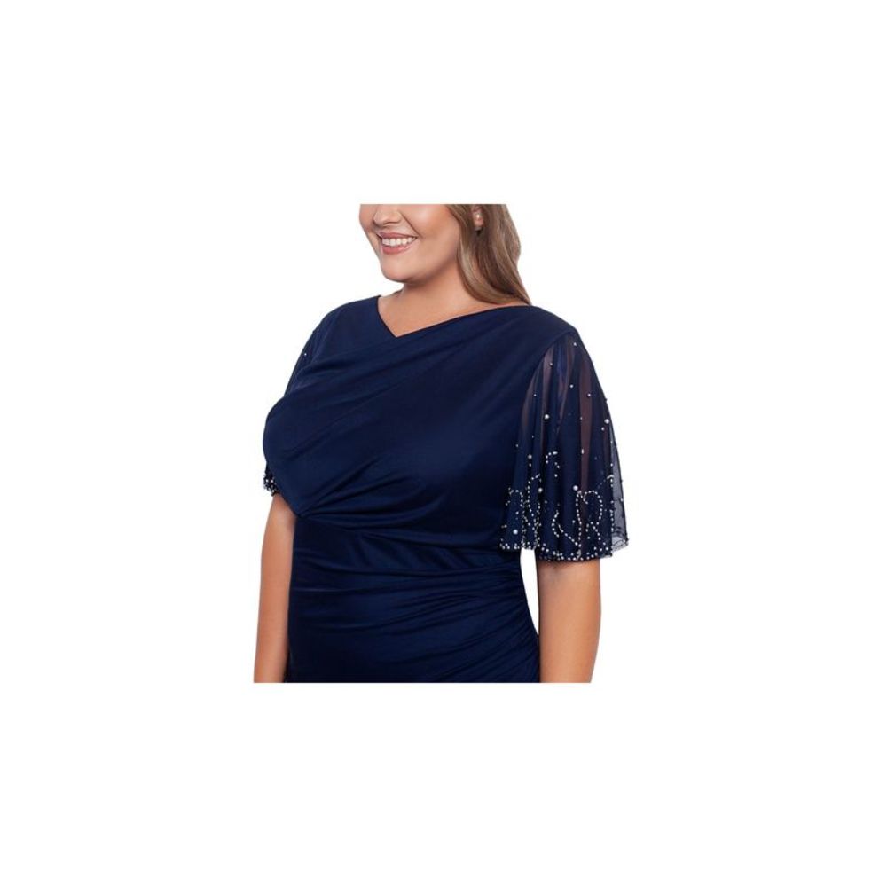 BETSY & ADAM Womens Navy Flutter Sleeve Full-Length Evening Gown Dress Plus 16W - Picture 3 of 4